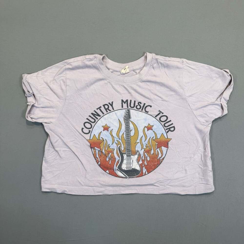 Vibe’n Country Music Tour Graphic T-Shirt Size XS Purple Crop Top